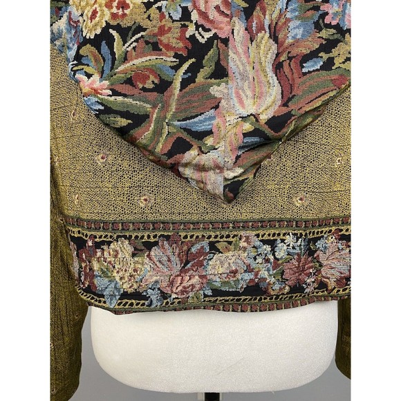 Vintage 80's Dorothy Schoelen Platnium Olive Floral Chic Bib Blouse Jacket Large - Picture 7 of 13